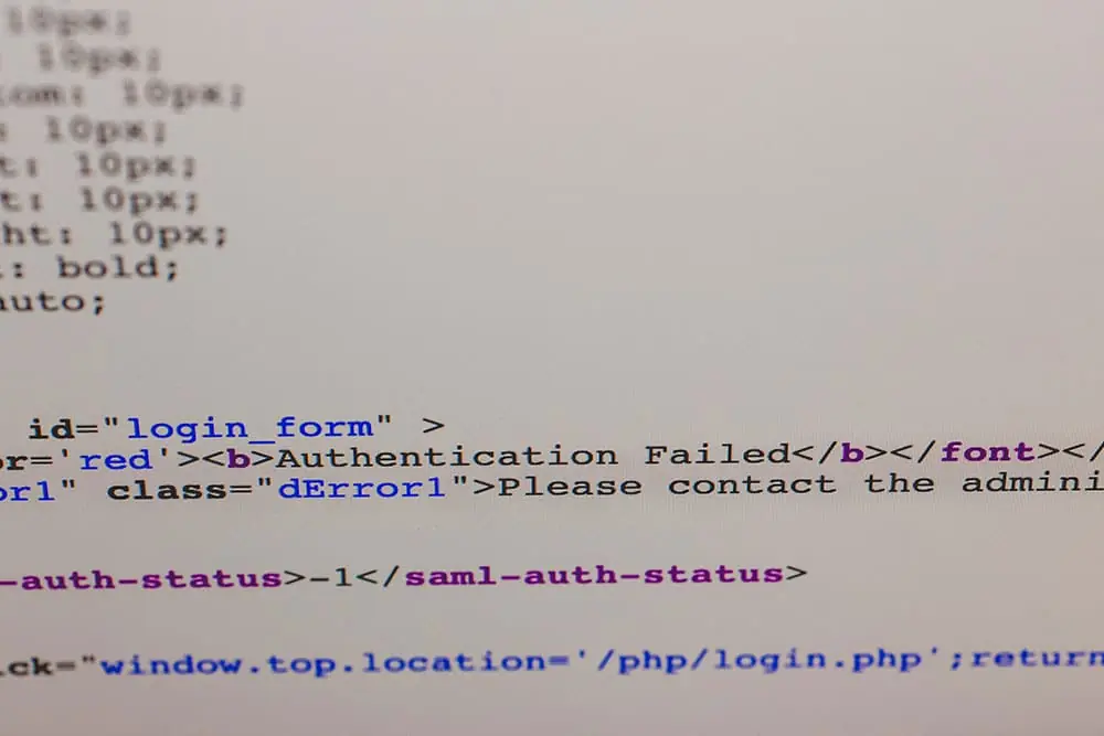 A section of HTML text showing "authentication failed" in bold tags
