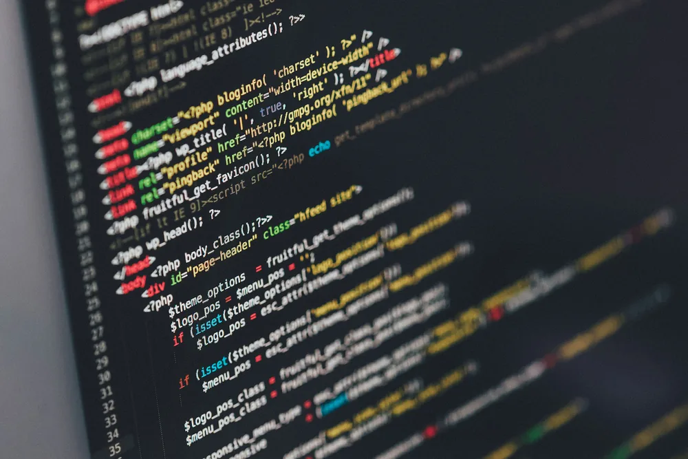 Close-up of WordPress theme PHP code on a computer screen