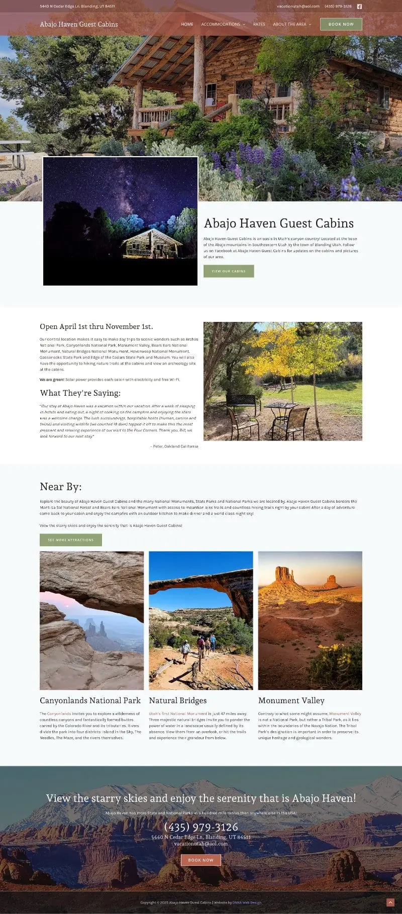 Screenshot of Abajo Haven Guest Cabins Website