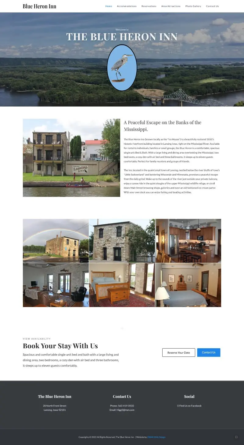 Screenshot of Blue Heron Inn Website