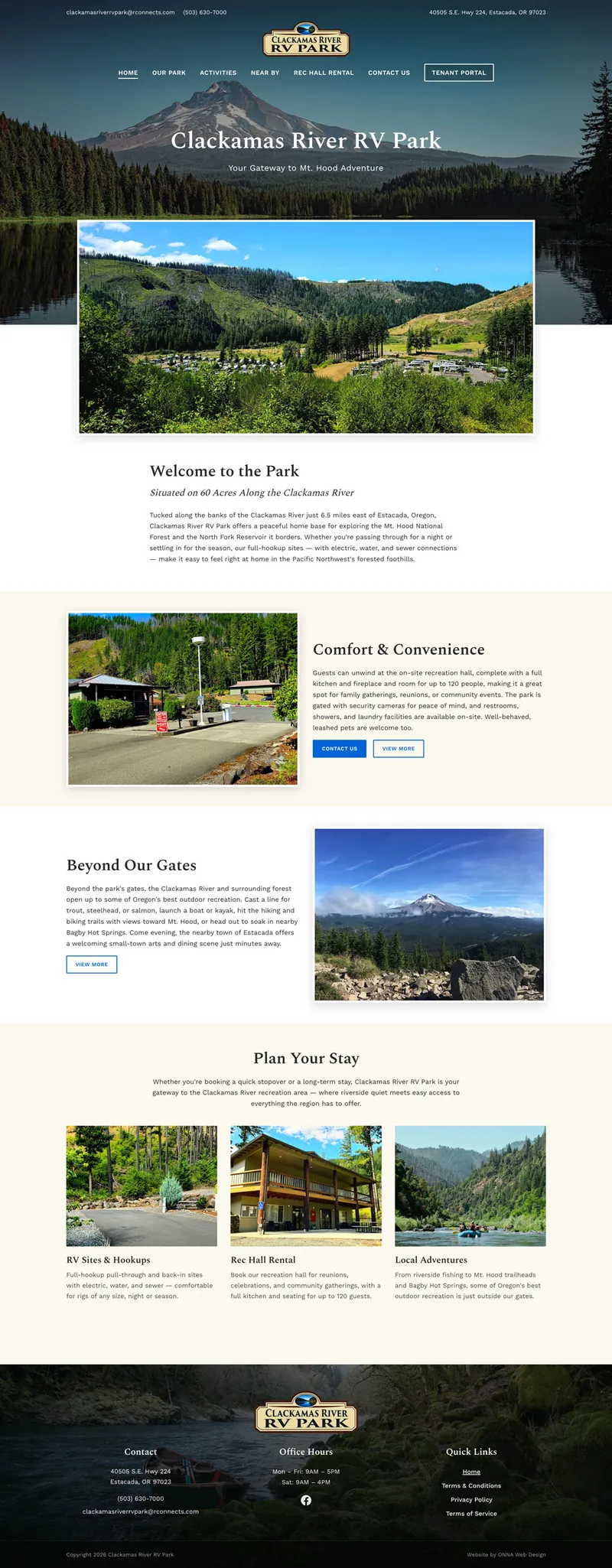 Screenshot of Clackamas River RV Park's new website