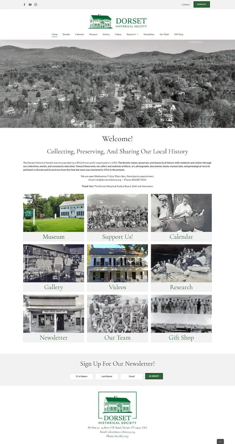 Screenshot of Dorset Historical Society Website