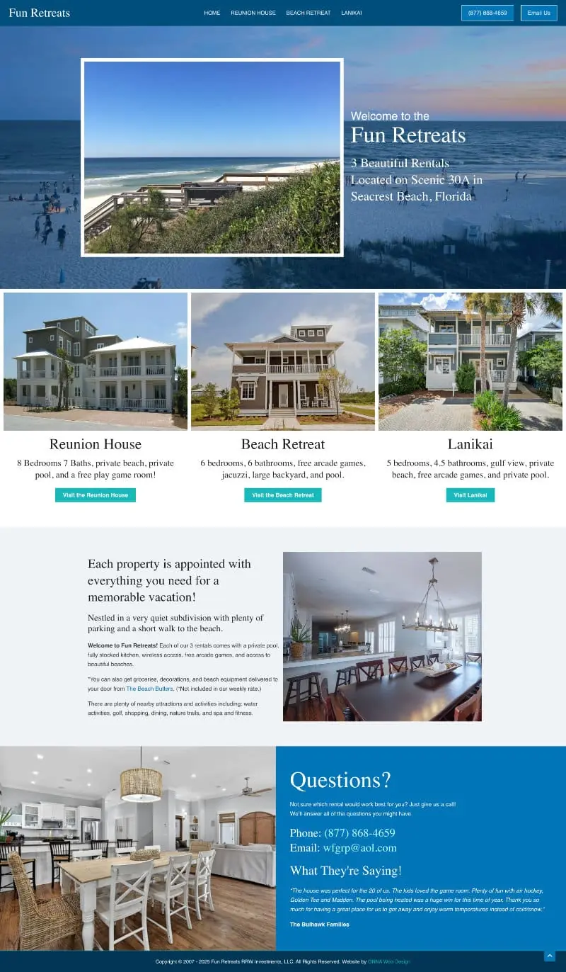 Screenshot of Fun Retreats Website