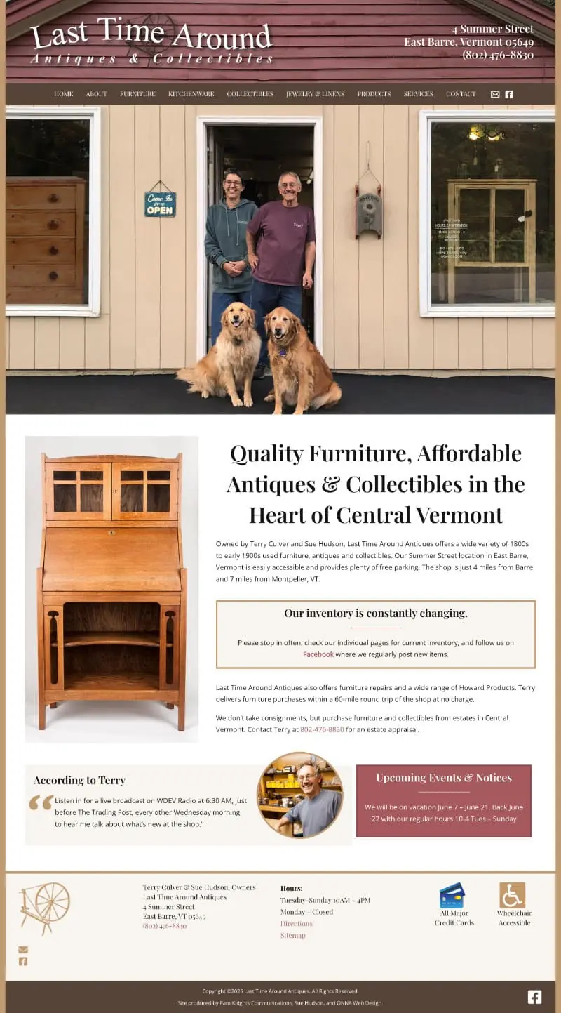 Screenshot of Last Time Around Antiques Website