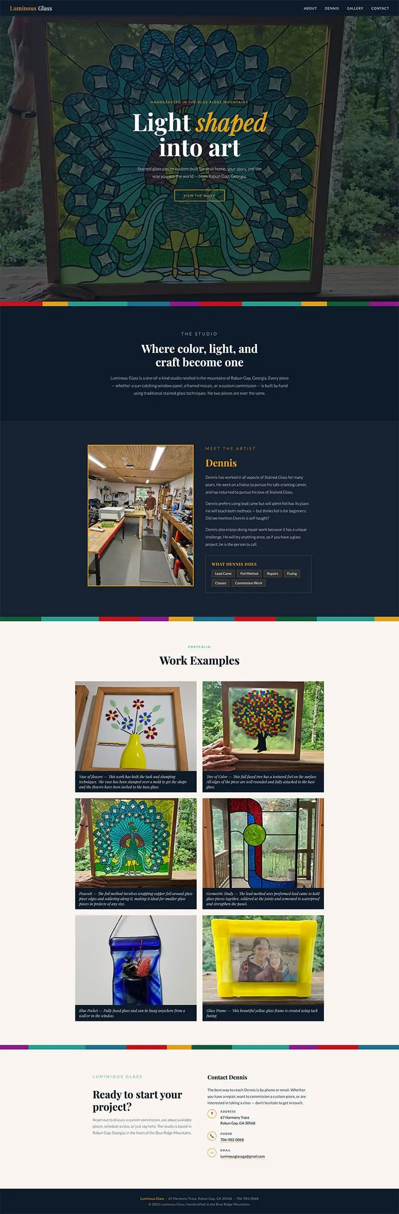 Screenshot of Luminous Glass's new HTML/CSS website