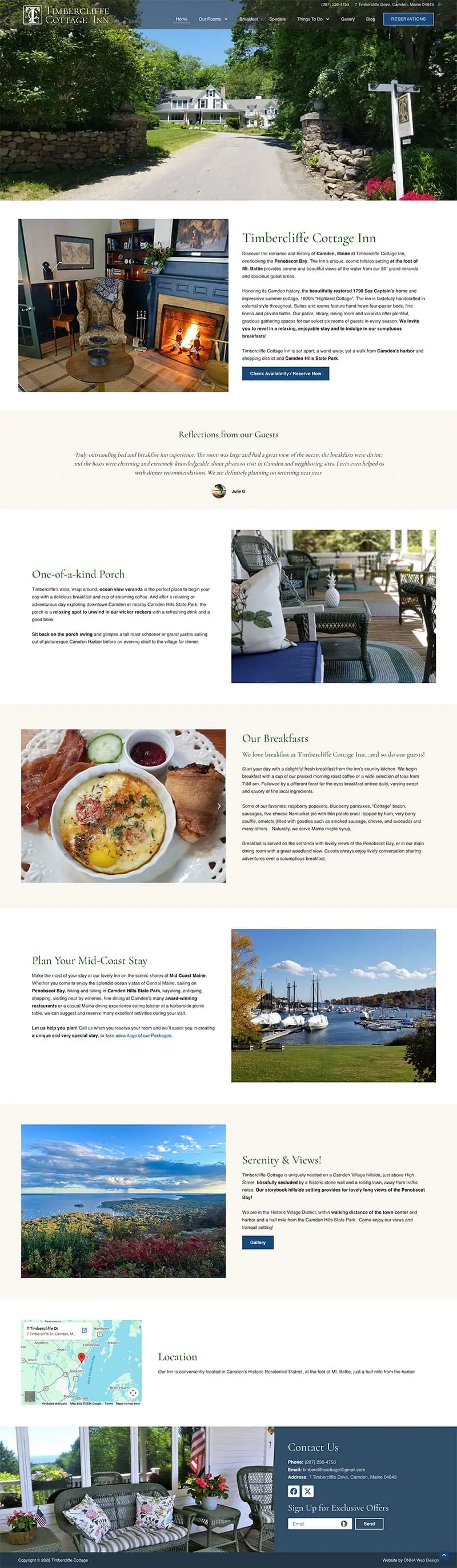 Screenshot of Timbercliffe Cottage's new website redesign.