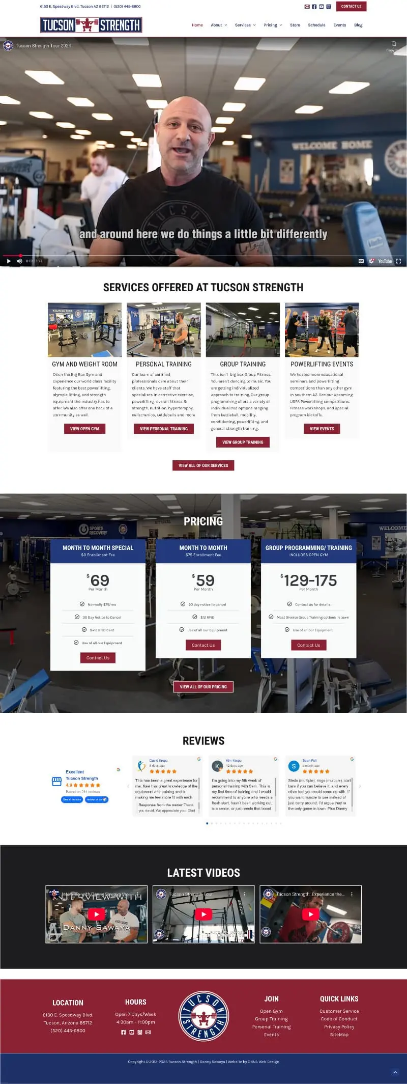 Screenshot of Tucson Strength website