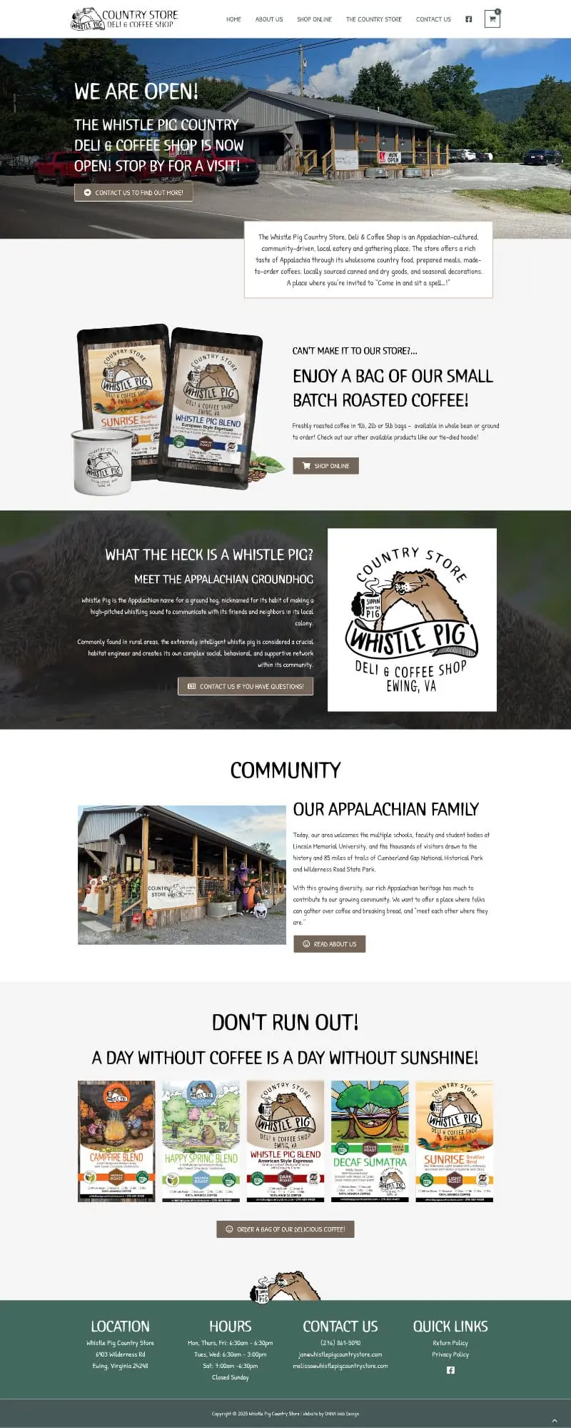 Screenshot of the Whistle Pig Country Store website
