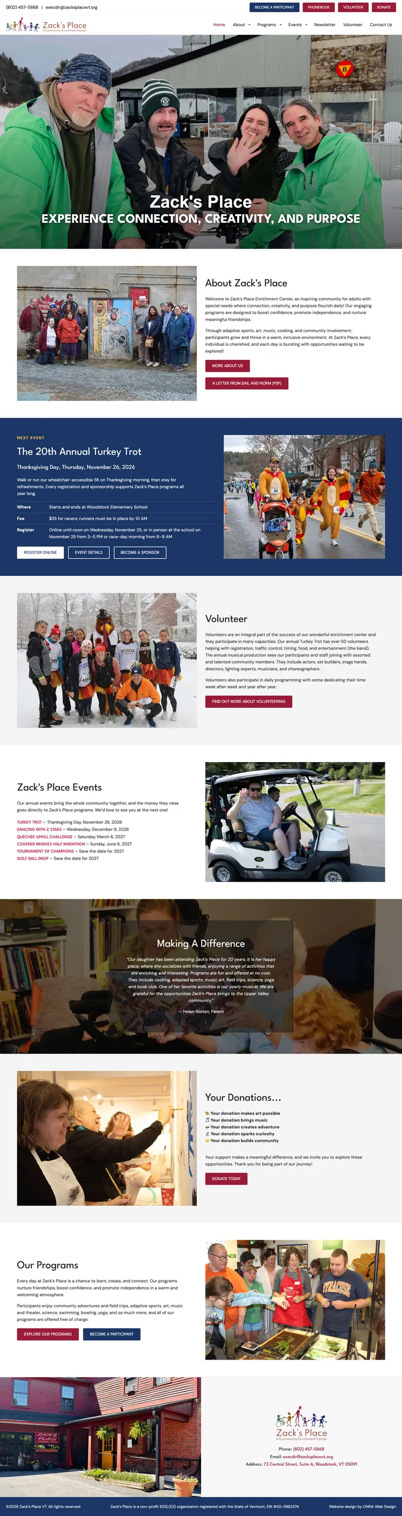 Screenshot of the Zack's Place website