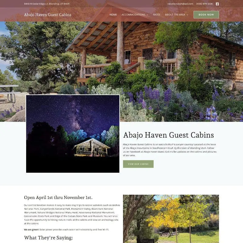 Screenshot of Abajo Haven Guest Cabins website