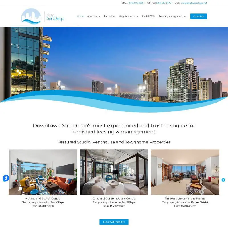 Screenshot of Stay San Diego website