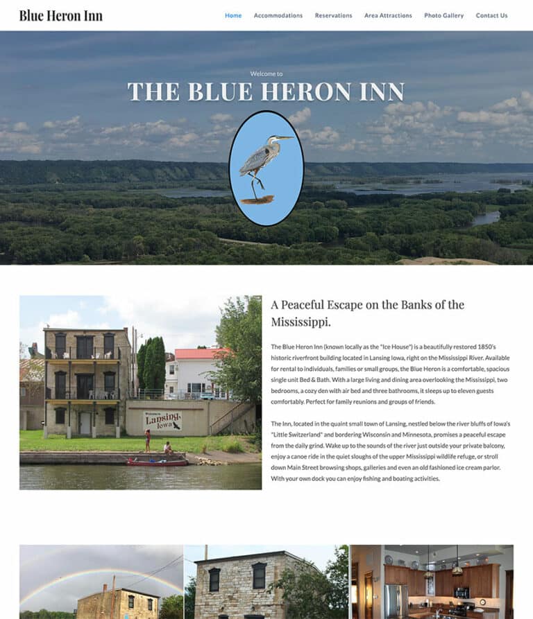 Screenshot of the Blue Heron Inn in Lansing Iowa.