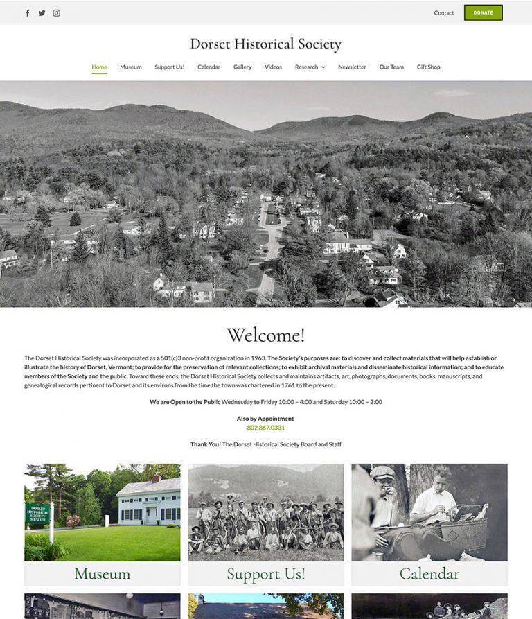 Screenshot of Dorset Historical Society website.