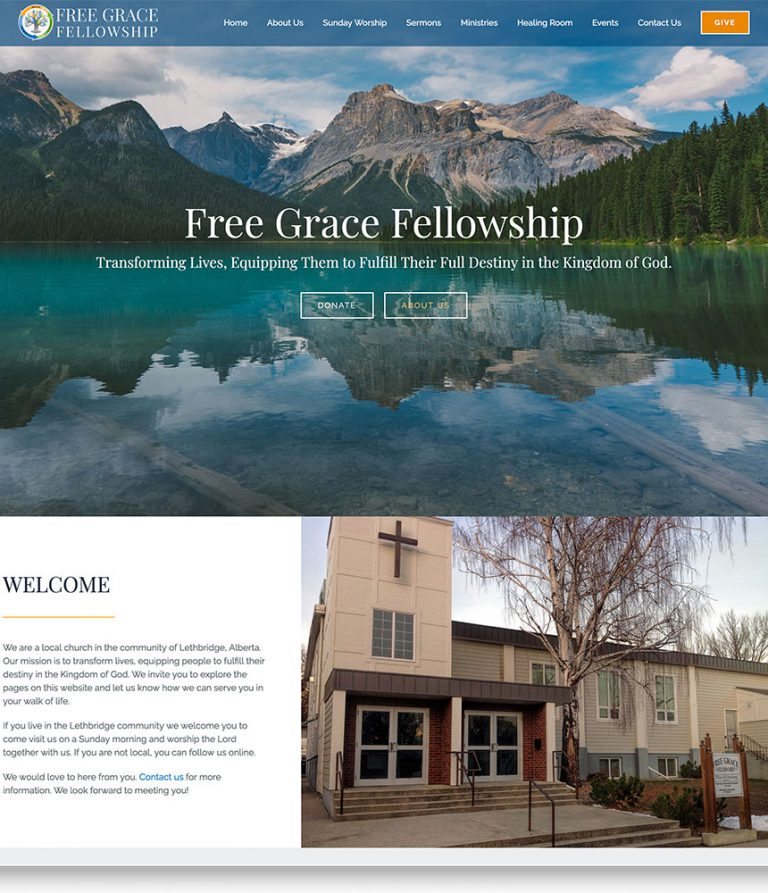 Screenshot of Free Grace Fellowship website, a church located in Lethbridge, Alberta Canada