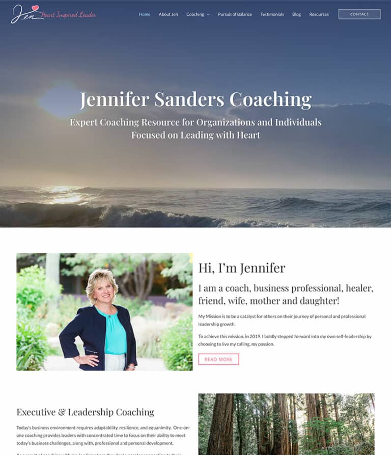 Screenshot of Heart Inspired Leader website. Expert coaching by Jennifer Sanders