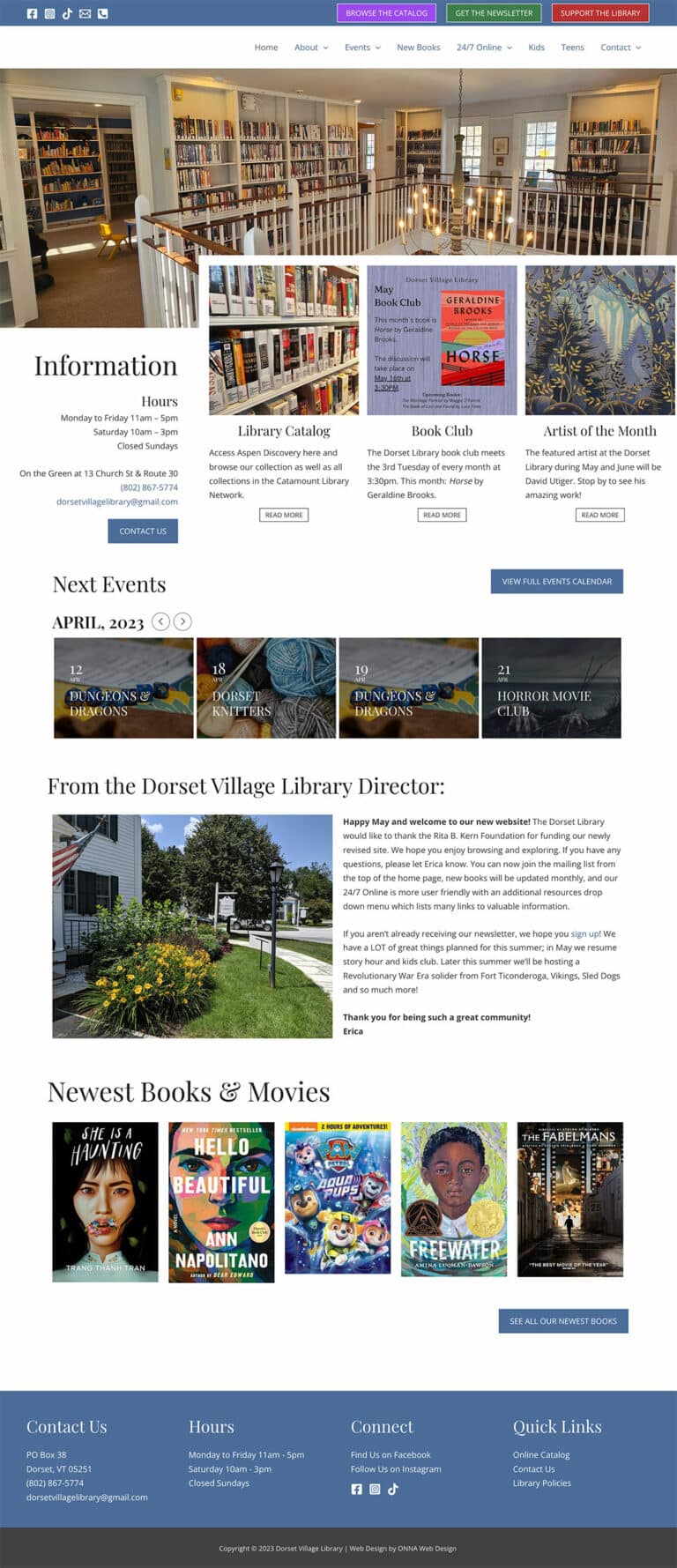 Screenshot of Dorset Village Library Website