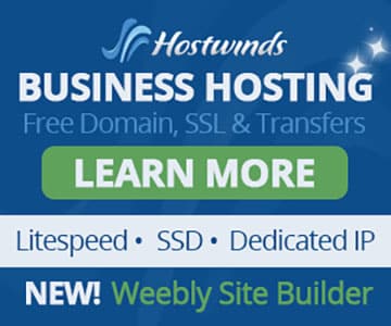 Hostwinds banner ad for business hosting.