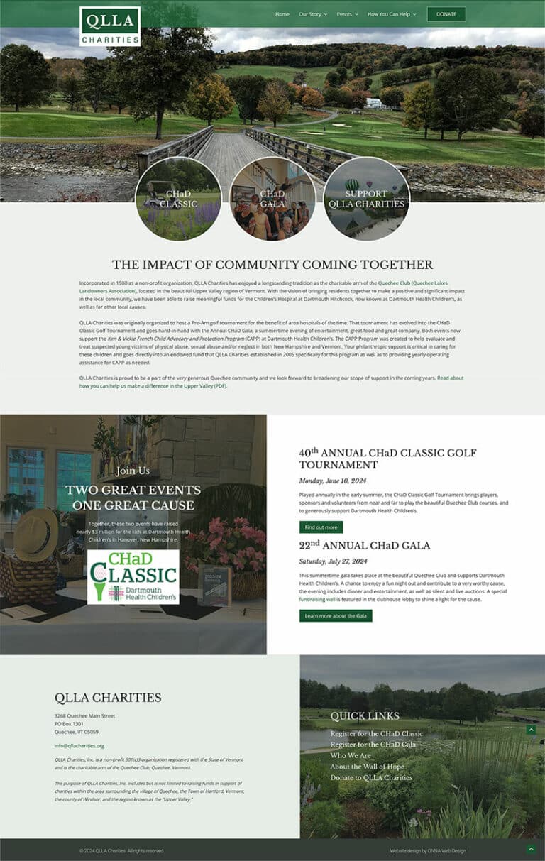 A screenshot of QLLA Charities website