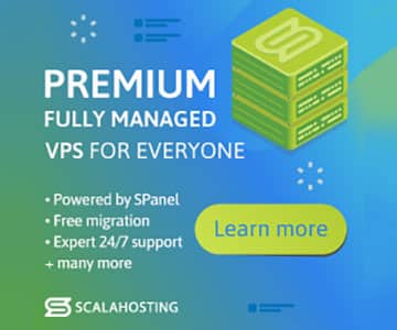 ScalaHosting banner ad for VPS hosting.