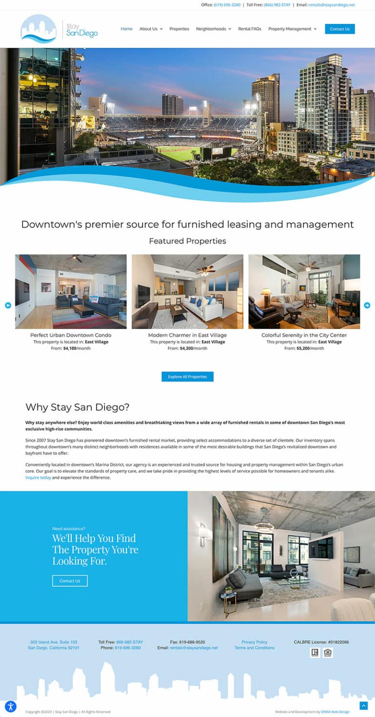 Screenshot of the Stay San Diego website.